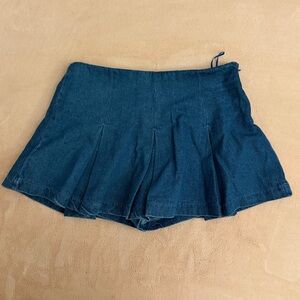 Blue Denim Pleated Mini Skort